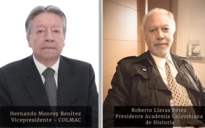 Hernando Monroy Benítez, nuevo vicepresidente de COLMAC, y Roberto Lleras Pérez, nombrado presidente de la Academia Colombiana de Historia